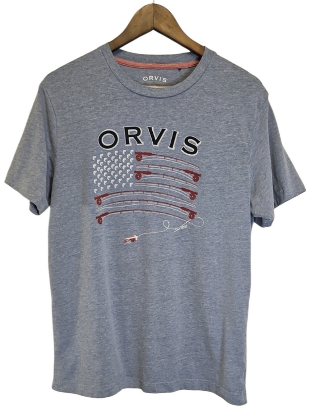 Orvis Men’s Heather Blue/Gray Graphic Tee, Size Medium